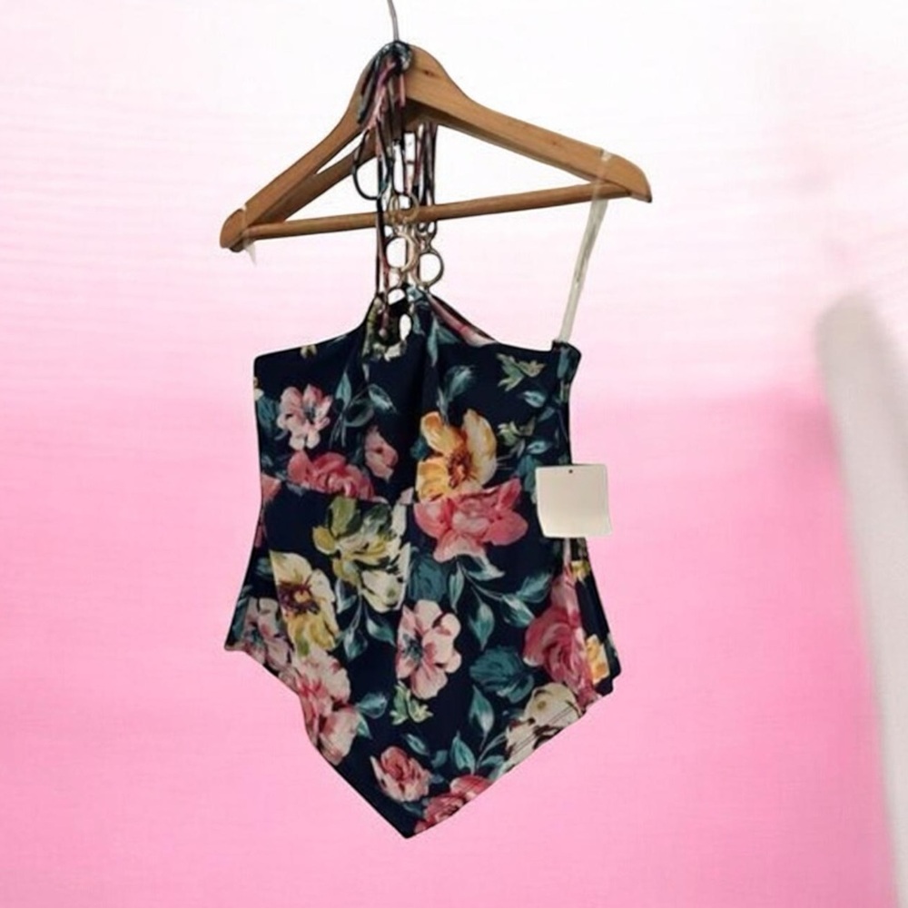 Perseption Concepts Floral Halter Top Large NWT
